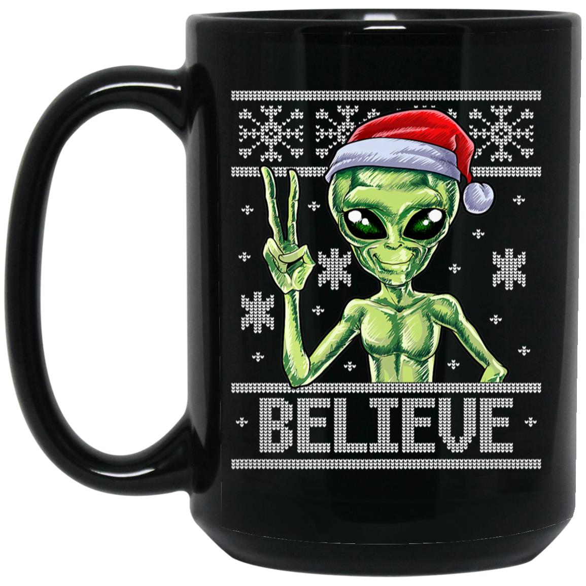Alien Believe Ugly Christmas T Shirt Santa Hat X-mas