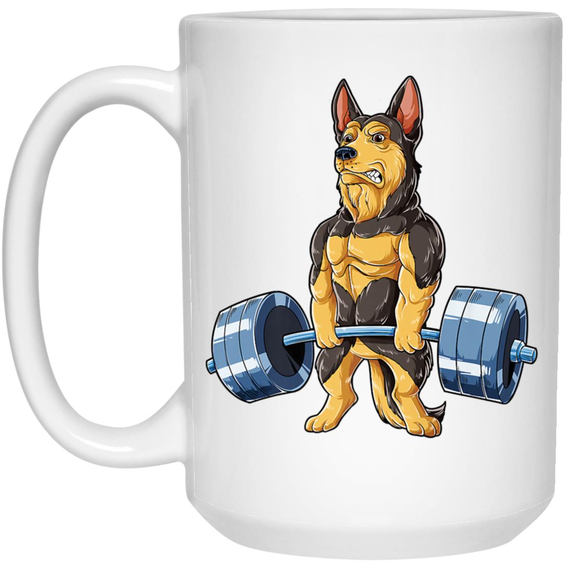 German Shepherd Weightlifting Funny Deadlift Men Fitness Gym 21504 15 oz. White Mug