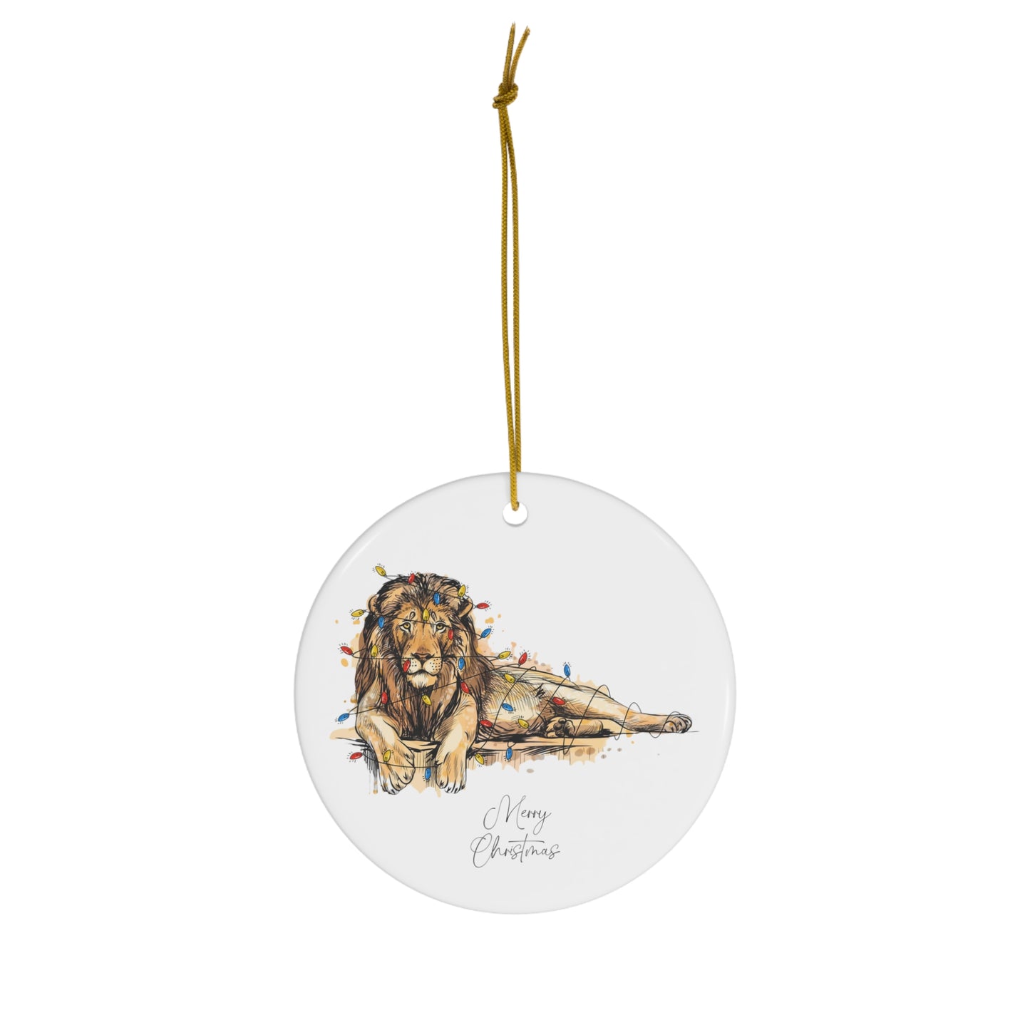 Lion Christmas Ornament - Xmas Tree Decor Ornament - Lion Keepsake Gift - Ceramic Ornament - Pet Lover Gift Printed on One Side