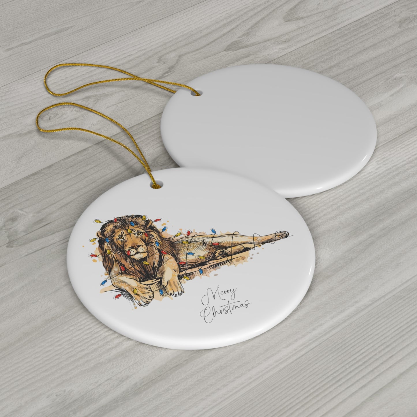 Lion Christmas Ornament - Xmas Tree Decor Ornament - Lion Keepsake Gift - Ceramic Ornament - Pet Lover Gift Printed on One Side
