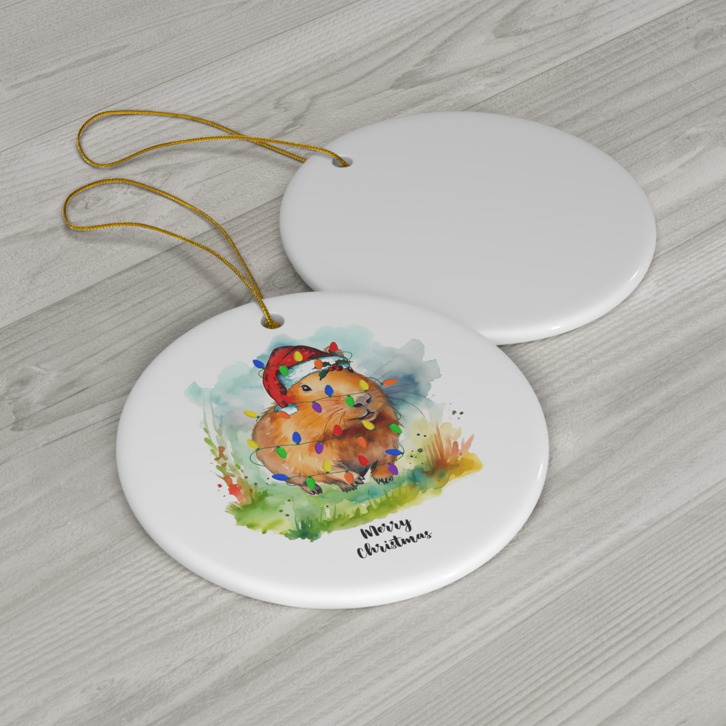 Capybara Merry Christmas Ornament - Capybara Xmas Tree Decor - Funny Christmas Ornament - Ceramic Ornament - Pet Lover Printed on One Side