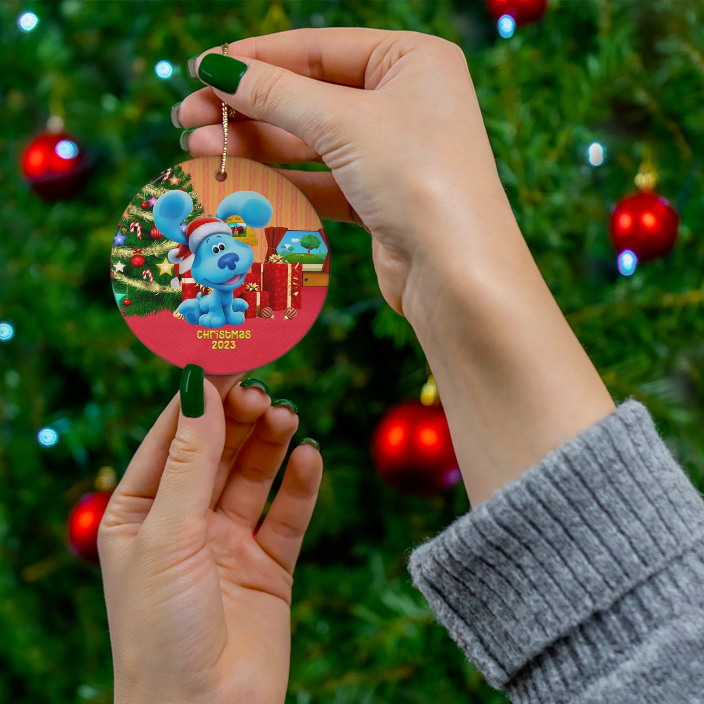 Cute Blu-ES Clues Ornament - Funny Kids Ornament - Blu-ES Clues Xmas Tree Ornament - Ornament for Kids Printed on One Side