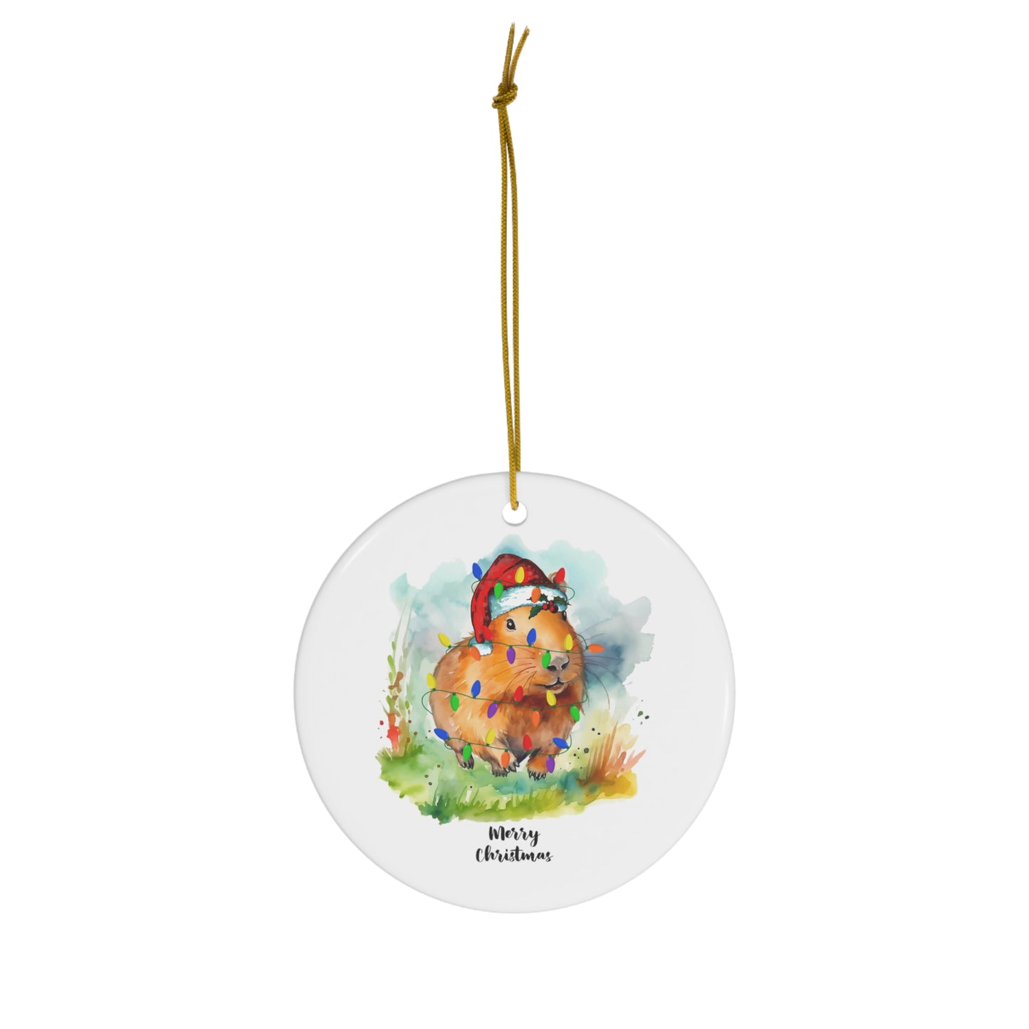 Capybara Merry Christmas Ornament - Capybara Xmas Tree Decor - Funny Christmas Ornament - Ceramic Ornament - Pet Lover Printed on One Side