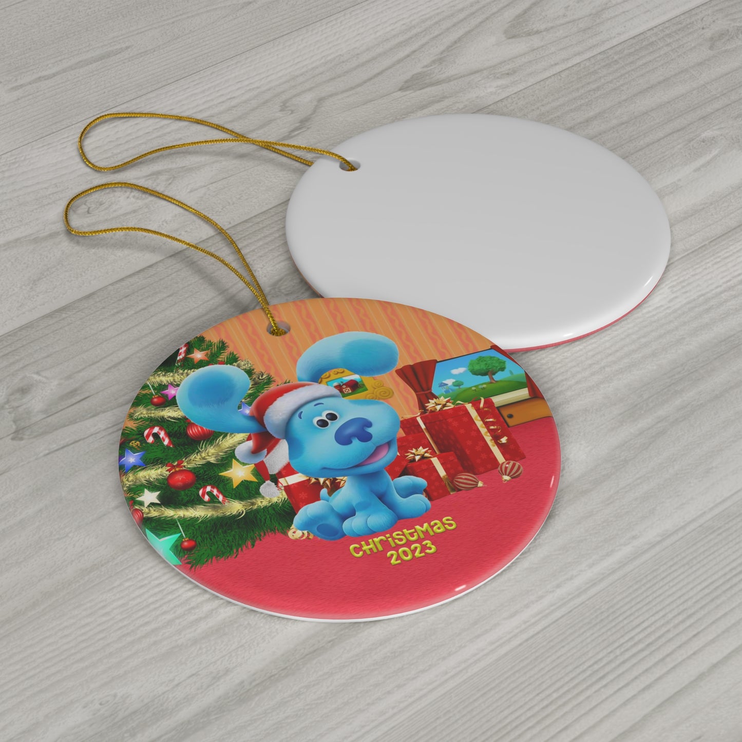 Cute Blu-ES Clues Ornament - Funny Kids Ornament - Blu-ES Clues Xmas Tree Ornament - Ornament for Kids Printed on One Side
