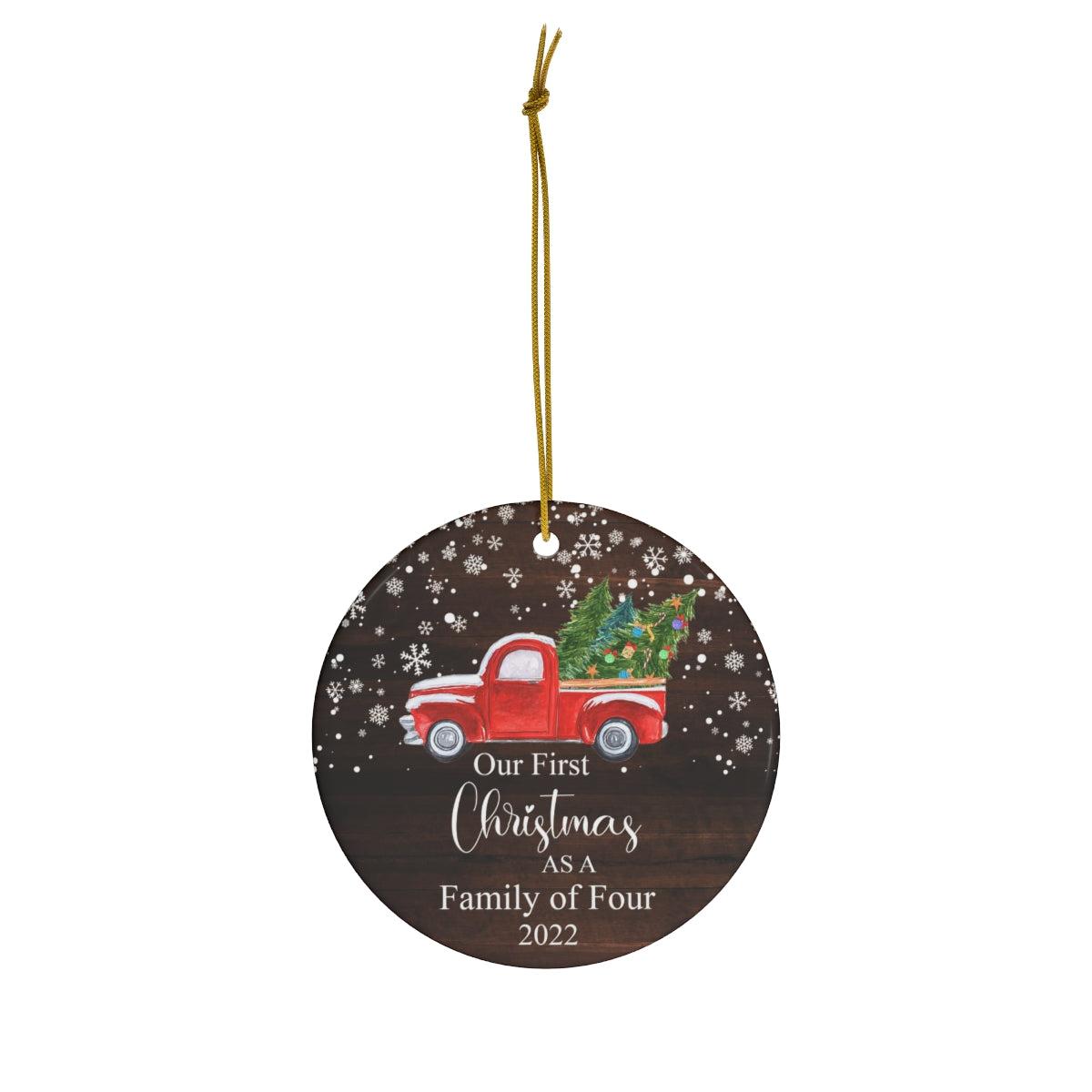 Our First Christmas As A Family of Four 2022 Christmas Tree Ornament - both side