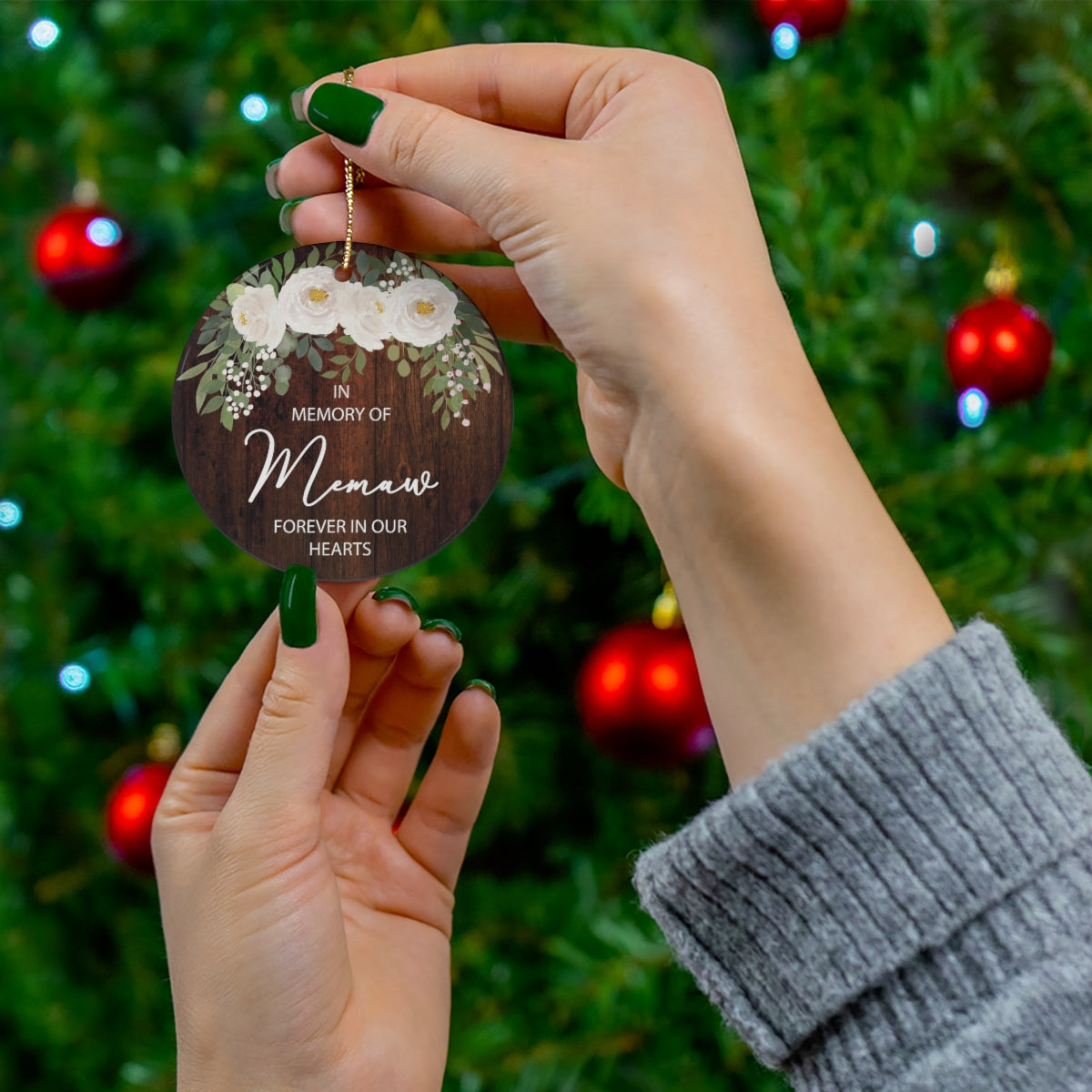 In Memory Of Memaw Forever Our Hearts Ornament - One Side