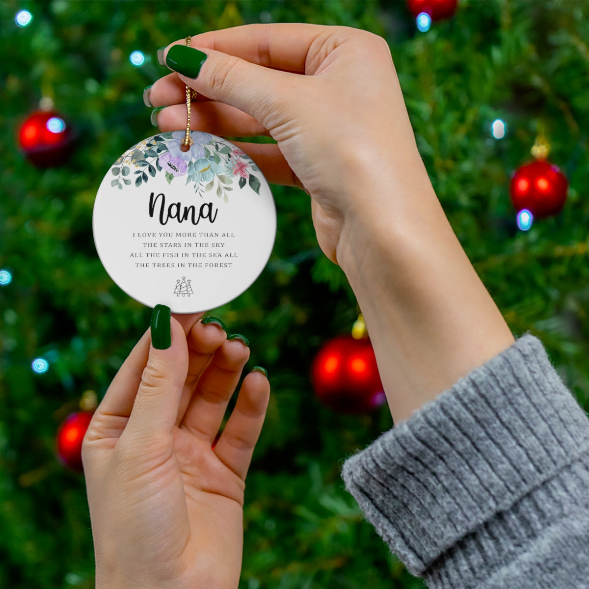 I Love You More Than All The Stars in The Sky - Nana Ornament for Nana - Pine Tree Ornament - Merry Christmas Printed on One Side
