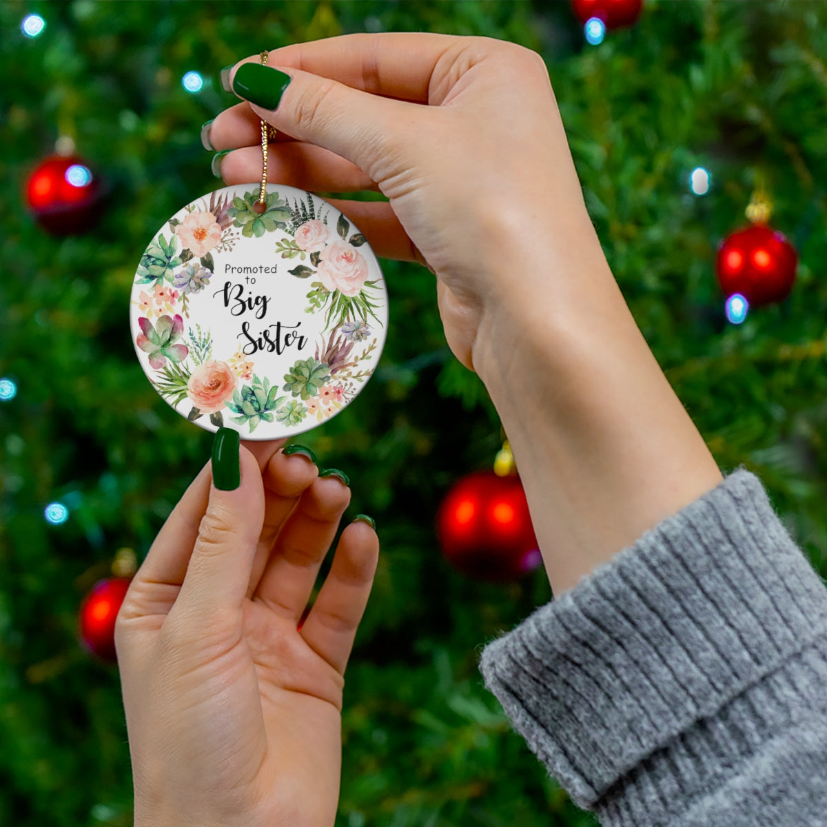 Promoted to Big Sister Ornament Newborn Baby Sister Or Brother Older Girl - Sister Gift - Gift Ceramic Holiday Decoration Present Porcelain Printed on One Side