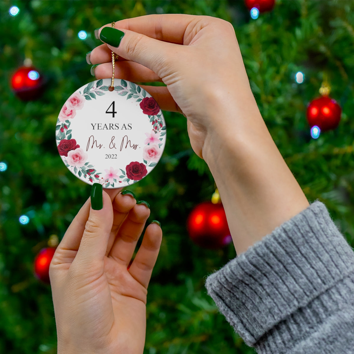 B09CPD1H2Q 4 Years As Mr. & Mrs. Christmas Ornament 2022 - Christmas Ornament Gift for Four 4 Years Couple Husband & Wife Married - Holiday Decoration Gift for 4Th Wedding Anniversary