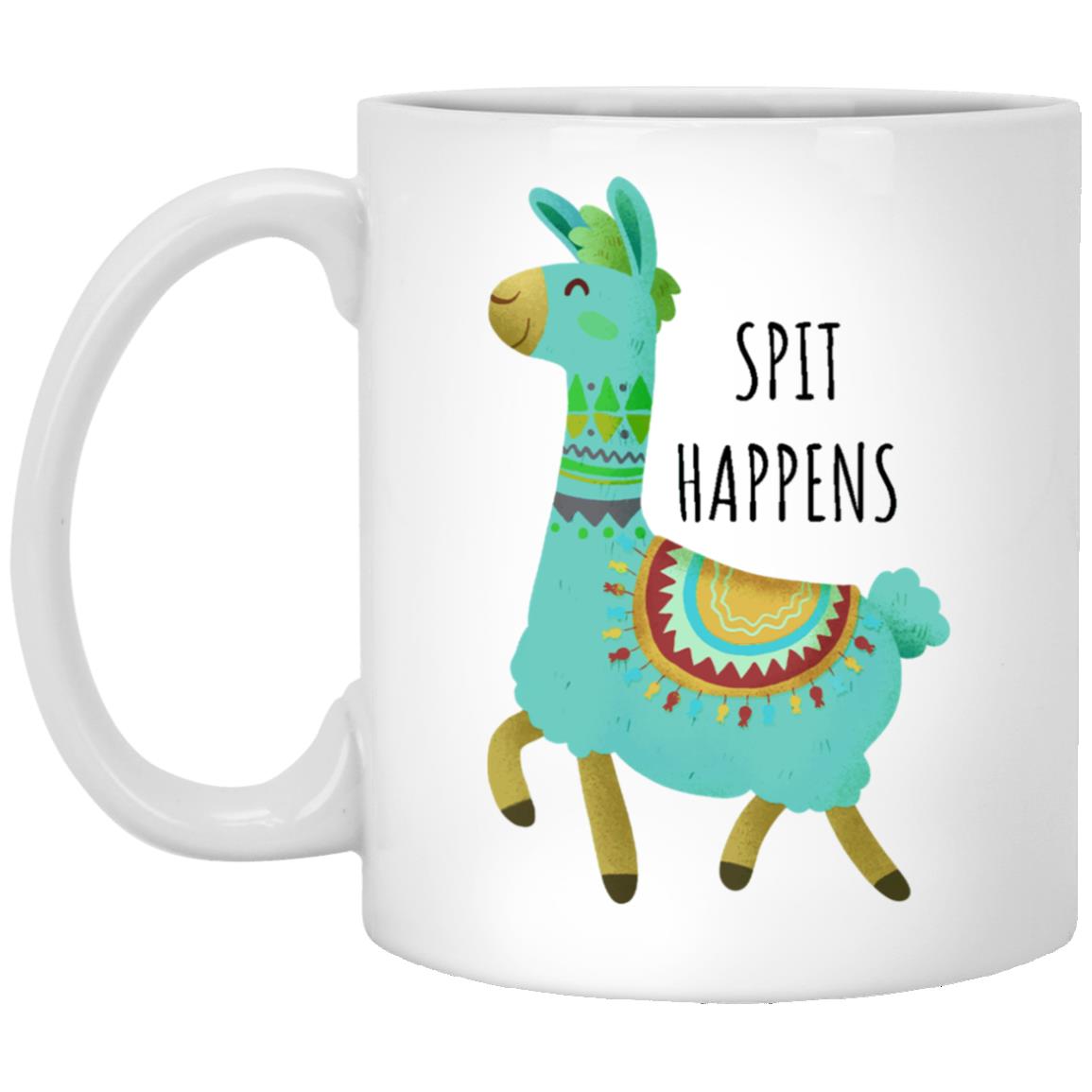 Spit Happens Mug, Funny Rude Coffee Mug Gag Gift, Llama Graphic, Llama Mug, Llama Gift, Llama Fan Gift, Llama Fan Mug, Llama Lover Mug XP8434 11 oz. White Mug
