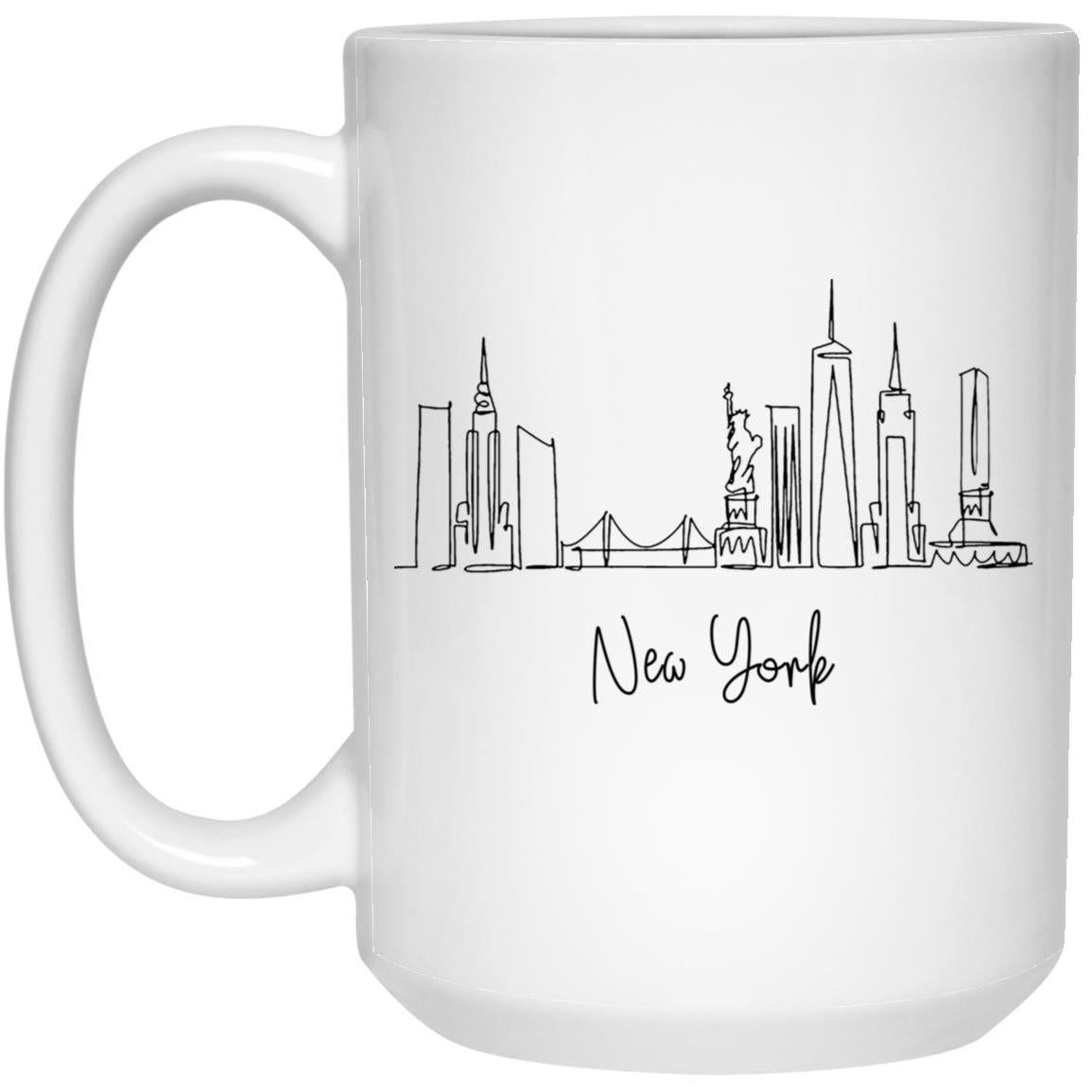 New York Mug - Skyline New York Mug - New York City Usa - New York Gift - Christmas Mug - New York Christmas - Christmas Gift - One Line New York 21504 15 oz. White Mug
