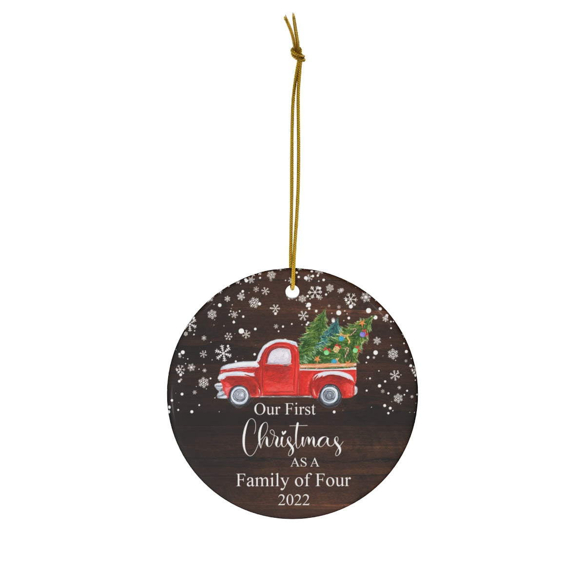 Our First Christmas As A Family of Four 2022 Christmas Tree Ornament - both side